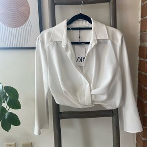 NEW - Zara Cropped White Blouse